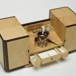 Bespoke whisky presentation chest made out of timber with glass decanter and glasses